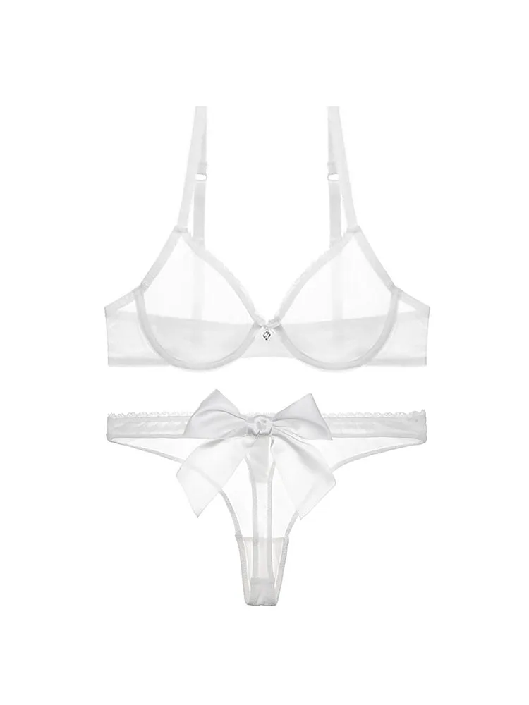 Women's Sexy Sheer Mesh Lingerie Bra and Thong Panty Set