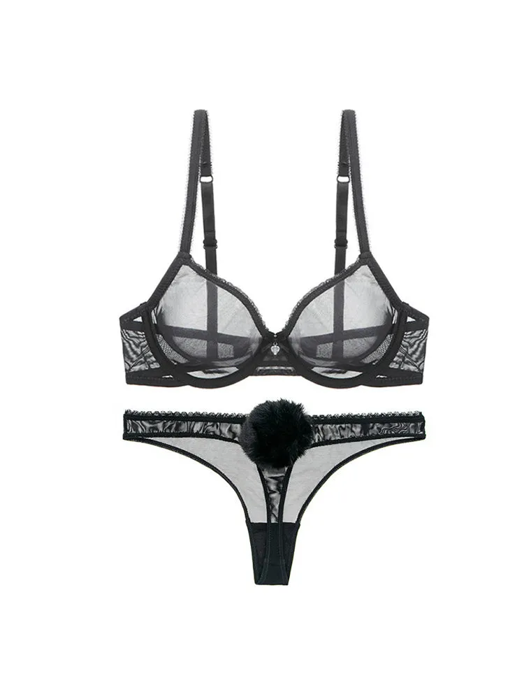 Women's Sexy Sheer Mesh Lingerie Bra and Thong Panty Set