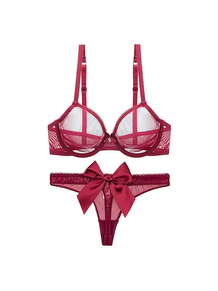 Women's Sexy Sheer Mesh Lingerie Bra and Thong Panty Set