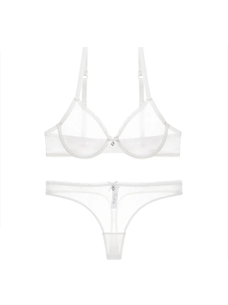 Women's Sexy Sheer Mesh Lingerie Bra and Thong Panty Set
