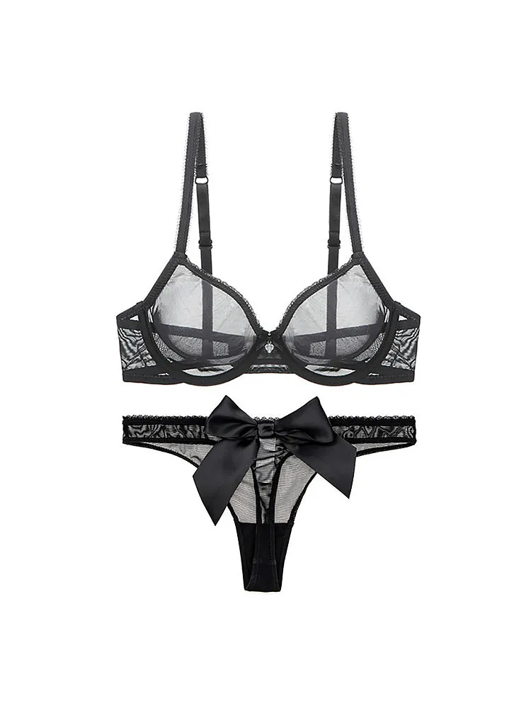 Women's Sexy Sheer Mesh Lingerie Bra and Thong Panty Set