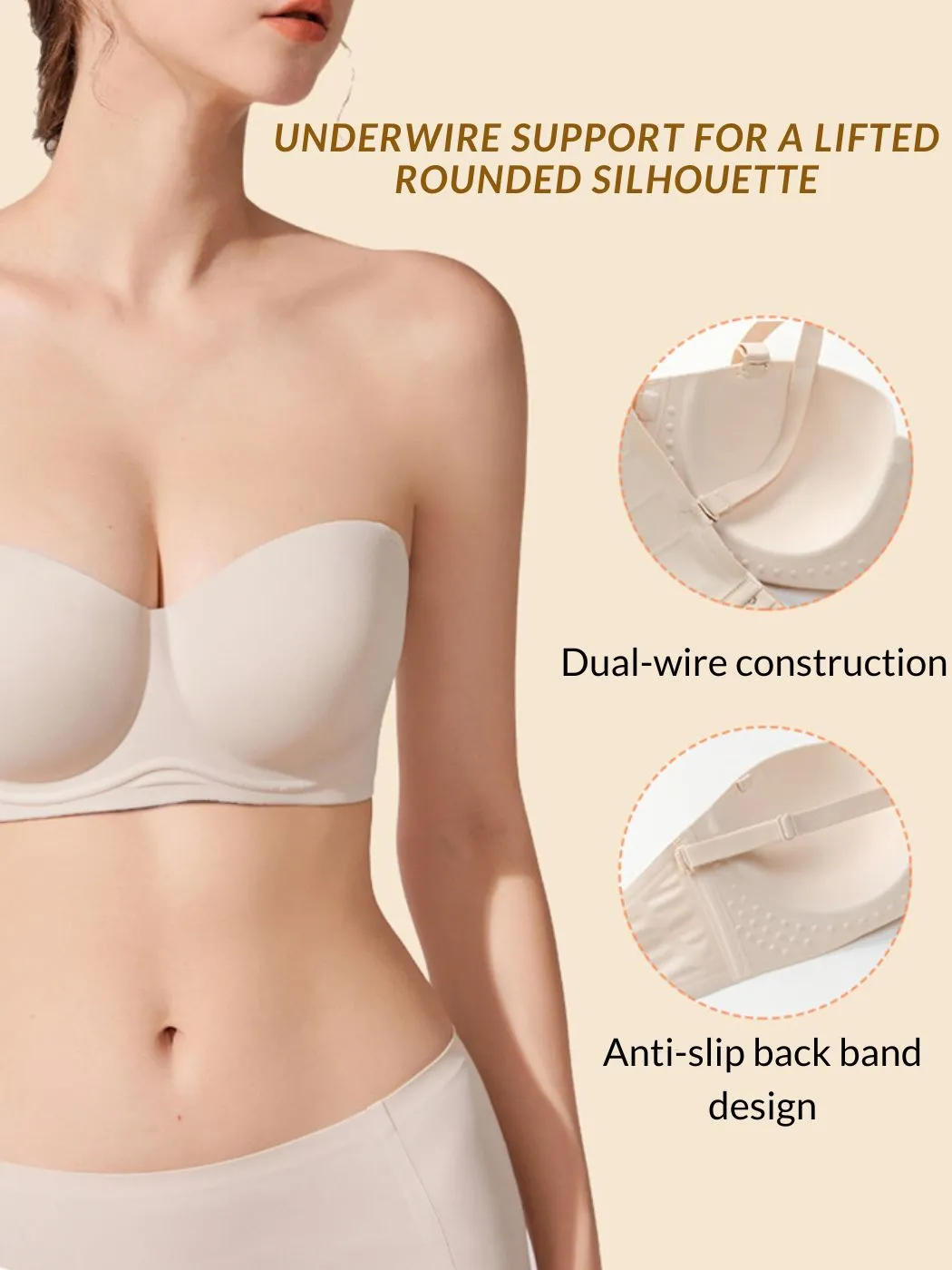 Women's Strapless Bra Non-Slip Seamless Minimizer Bras