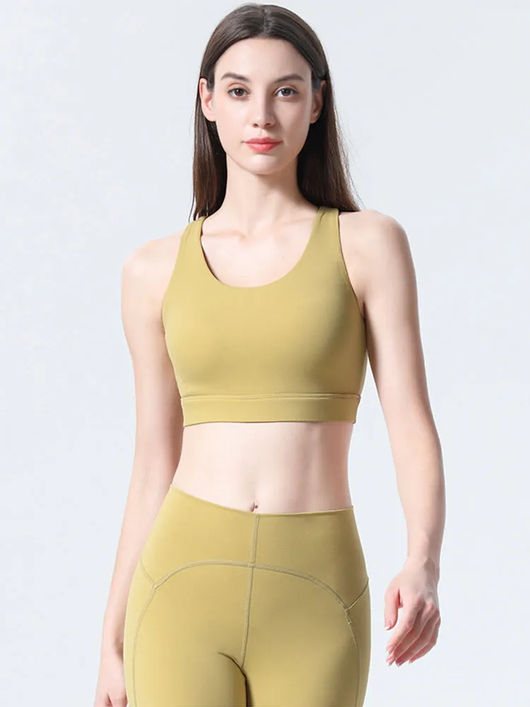 Women's Strappy Padded Criss-Cross Back Tank Yoga Sports Bras