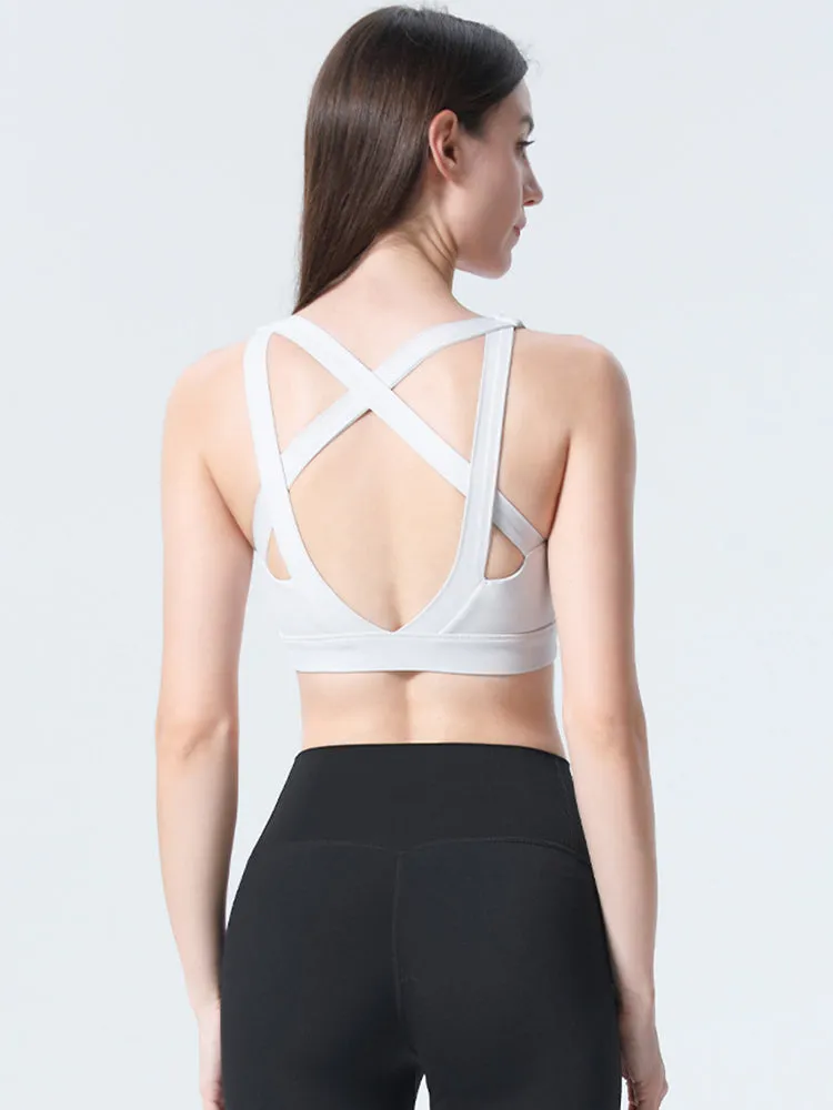 Women's Strappy Padded Criss-Cross Back Tank Yoga Sports Bras