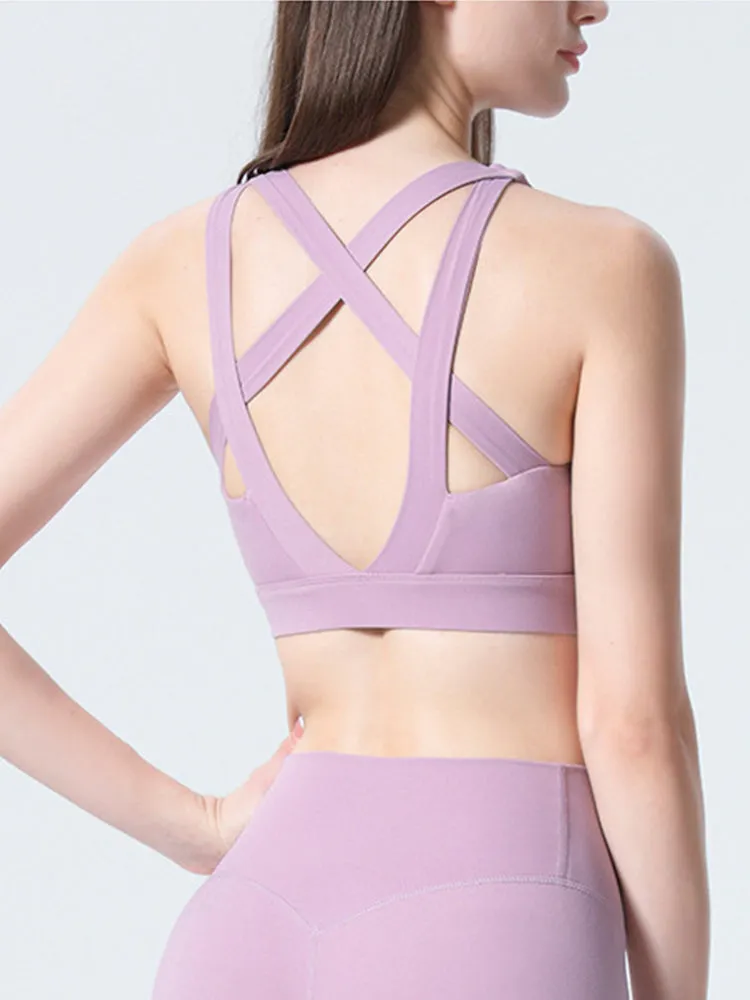 Women's Strappy Padded Criss-Cross Back Tank Yoga Sports Bras