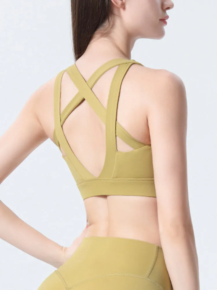 Women's Strappy Padded Criss-Cross Back Tank Yoga Sports Bras
