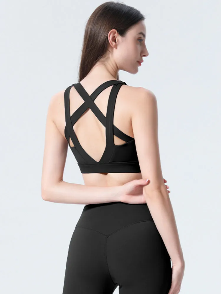 Women's Strappy Padded Criss-Cross Back Tank Yoga Sports Bras