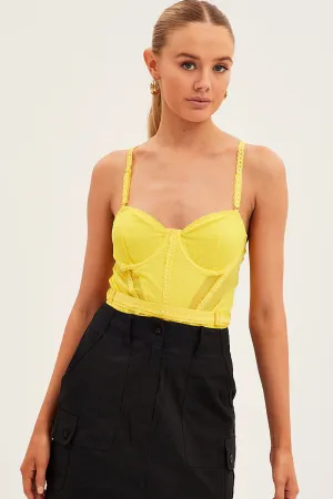 Yellow Belts Decor Mesh One Piece Bodysuit